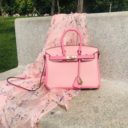 Top Grain Leather Inspired Berkin Bag Bi Color Handbag Woman