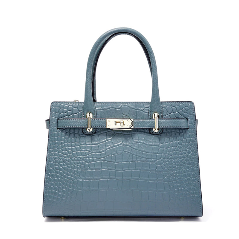 Croc-Embossed Genuine Leather Tote - Elegant Top Handle Satchel Bag for Women