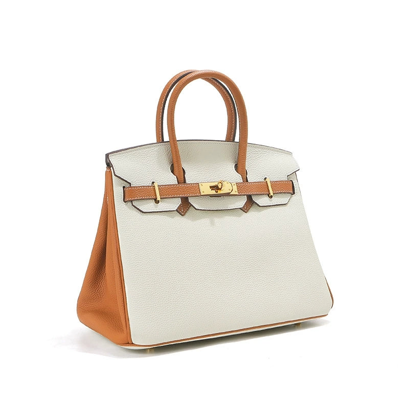 Top Grain Leather Inspired Berkin Handbag Golden Hardware | Automatic 15% OFF at Checkout