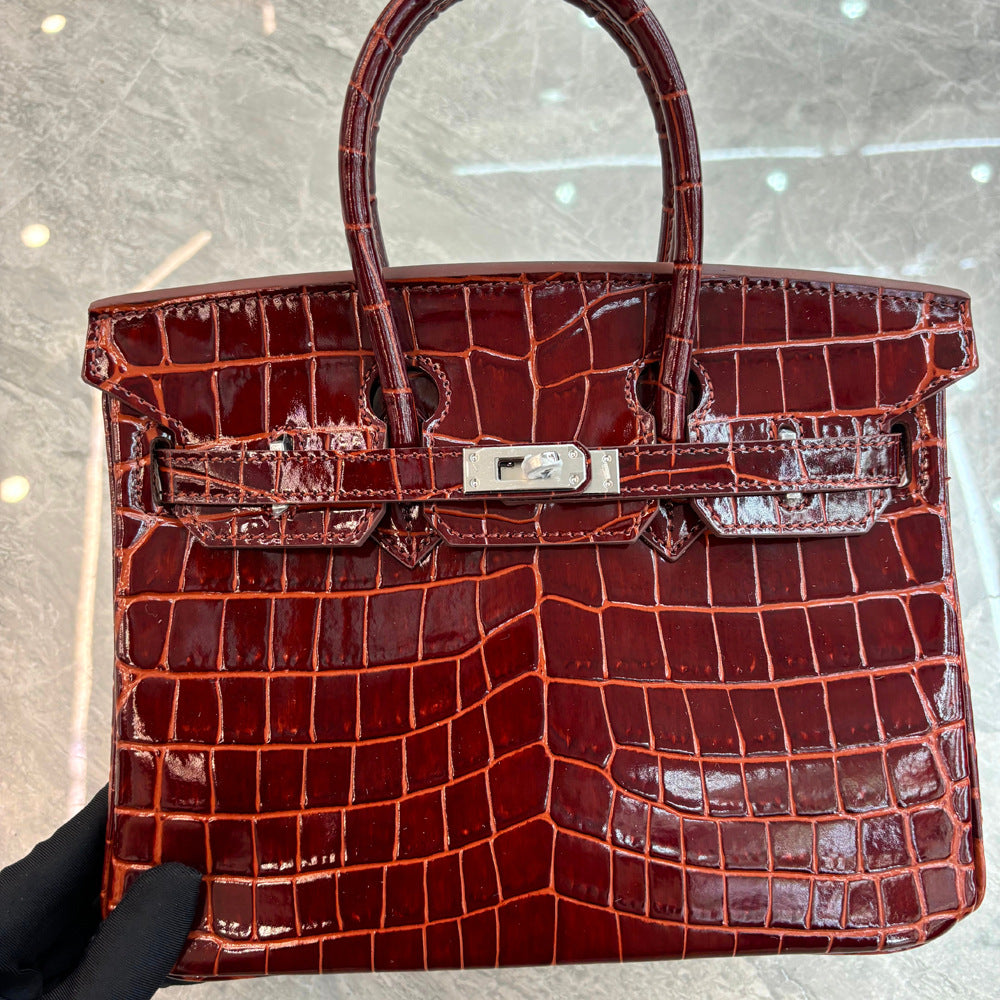 Crocodile Pattern Glossy Leather Handbags for Woman