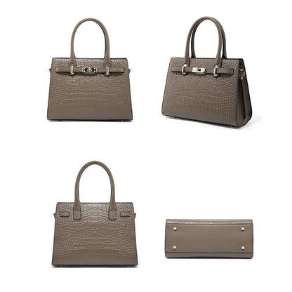 Croc-Embossed Genuine Leather Tote - Elegant Top Handle Satchel Bag for Women
