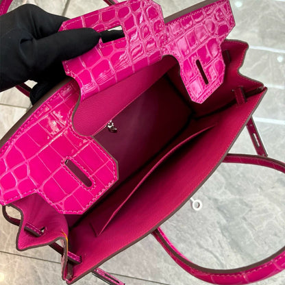 Crocodile Pattern Glossy Leather Handbags for Woman