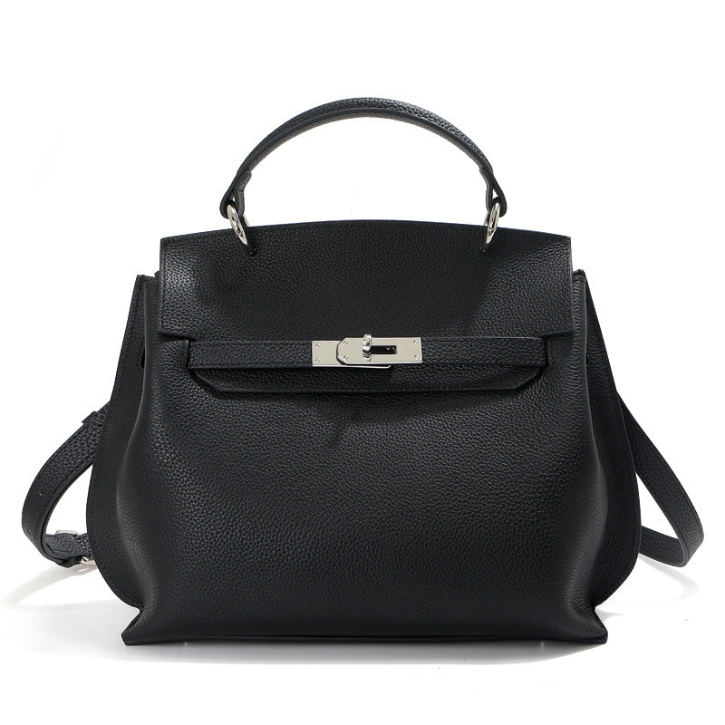 Minimalist Shoulder Bag Top Grain Leather Handbag in Silver Hardware