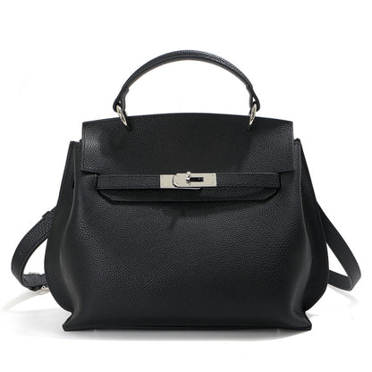 Minimalist Shoulder Bag Top Grain Leather Handbag in Silver Hardware