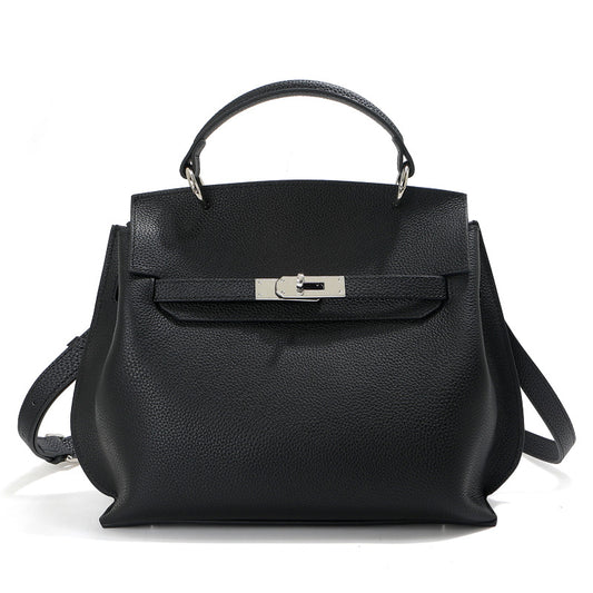 Minimalist Shoulder Bag Top Grain Leather Handbag in Silver Hardware