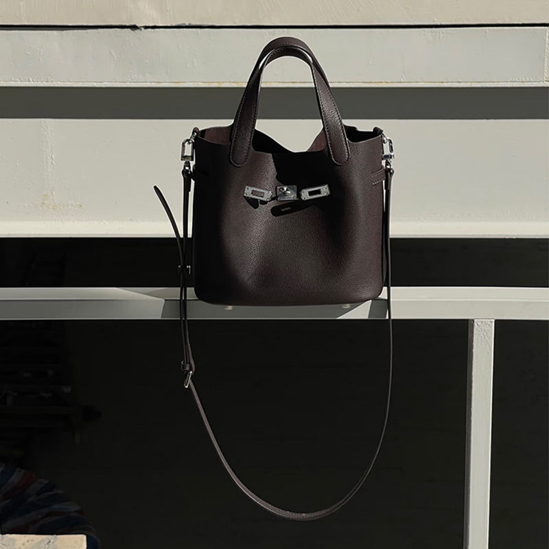 Top Grain Togo Leather Small Handbag Shoulder Bag Silver Hardware
