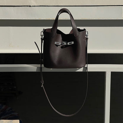 Top Grain Togo Leather Small Handbag Shoulder Bag Silver Hardware