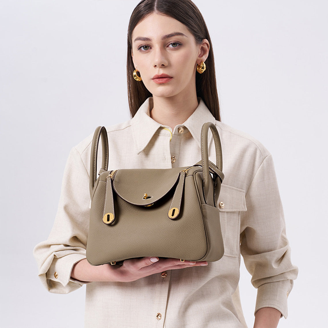 Inspired Lindi Bag Gold Hardware | Genuine Togo Leather Shoulder Bag