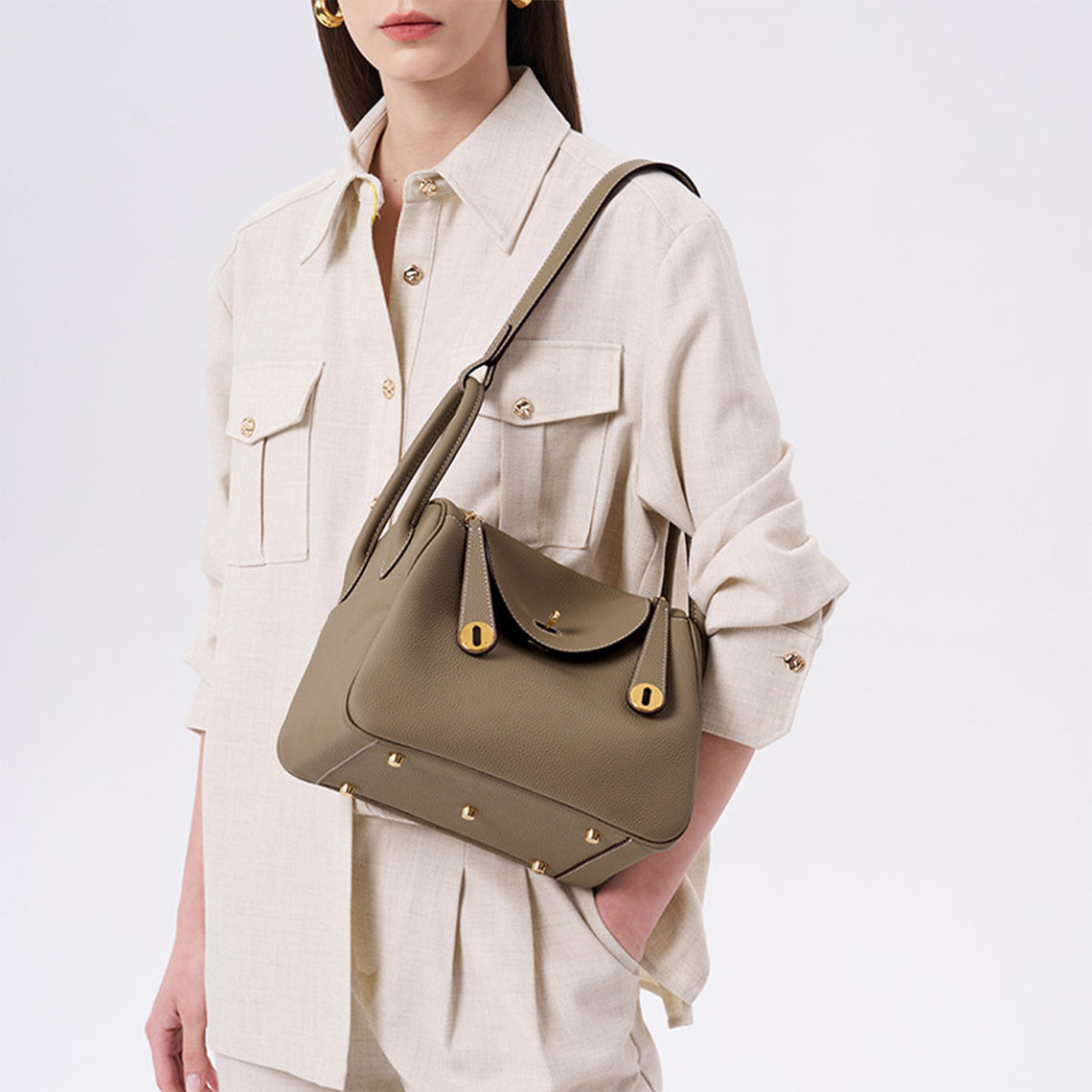 Inspired Lindi Bag Gold Hardware | Genuine Togo Leather Shoulder Bag