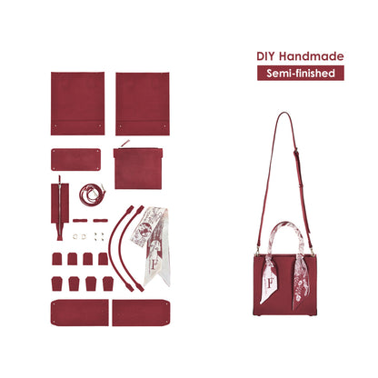 HANDSEWGIFT Top Grain Leather Mini Tote Handbag DIY Kit