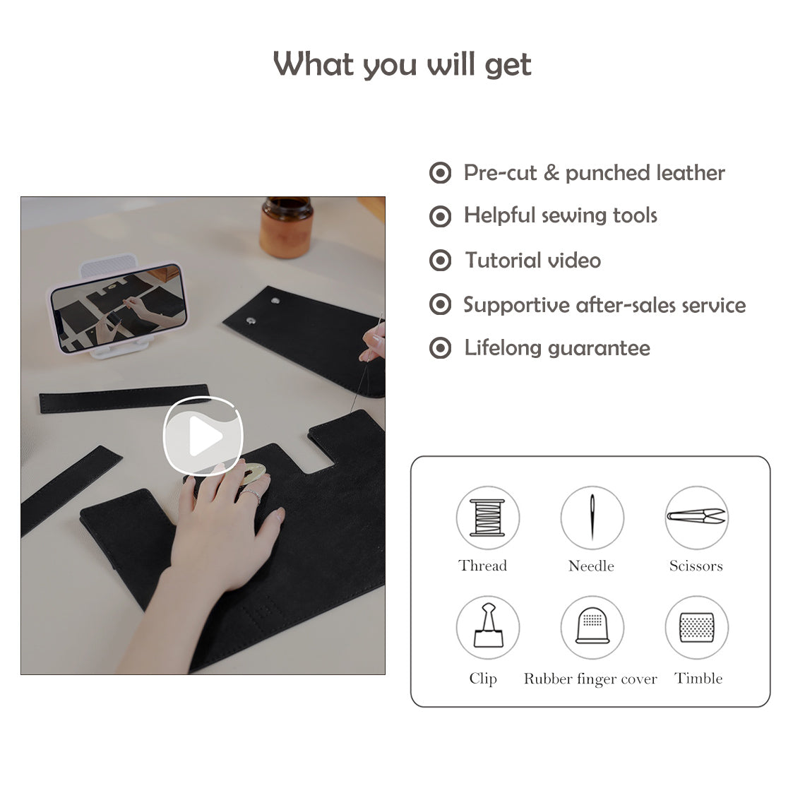 HANDSEWGIFT Leather Women Work Tote Bag DIY Kit