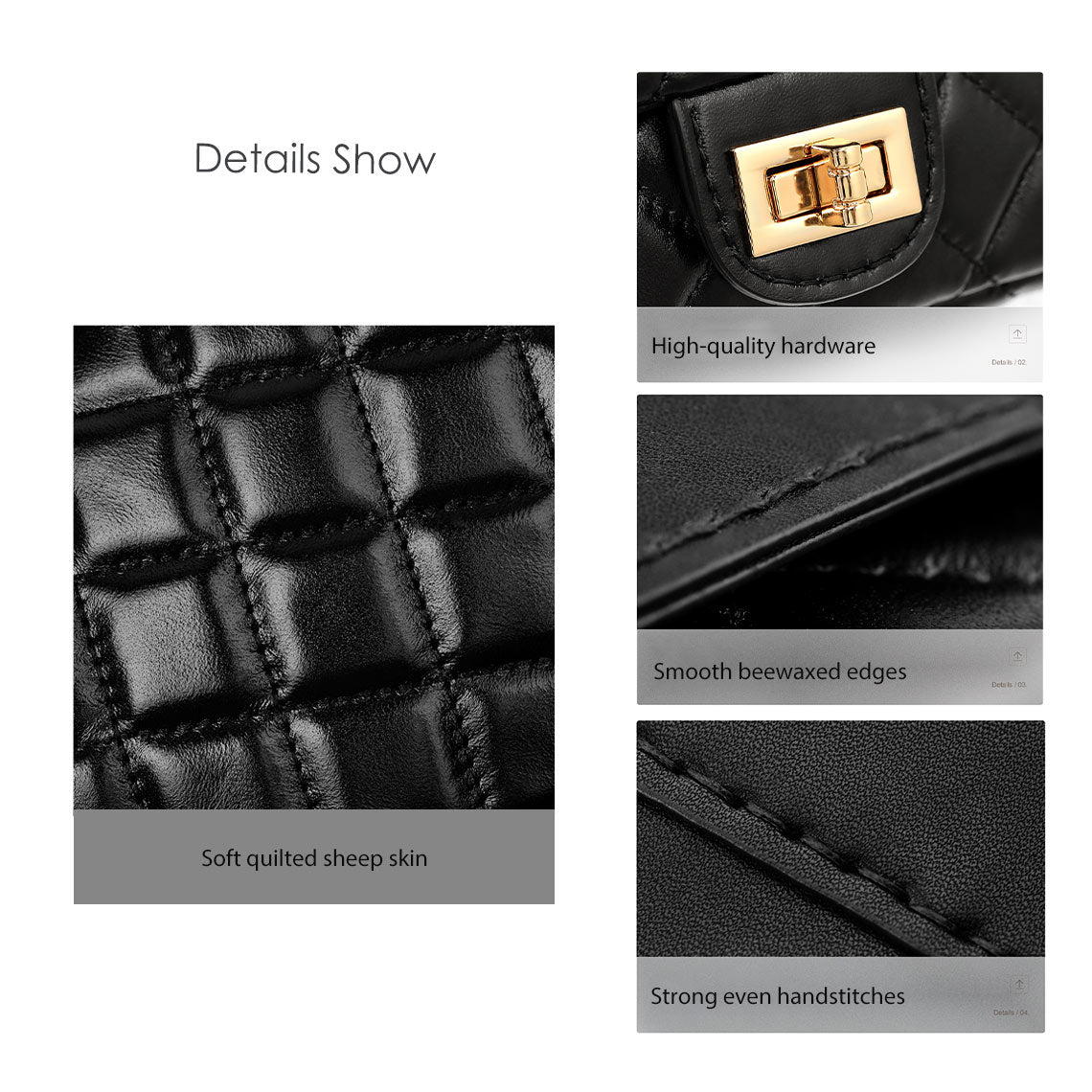 HANDSEWGIFT Top Grain Leather Small Quilted Chain Bag DIY Kit