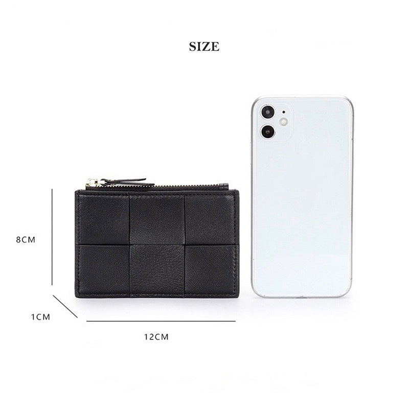 Sheep Leather Woven Slim Wallet Purse