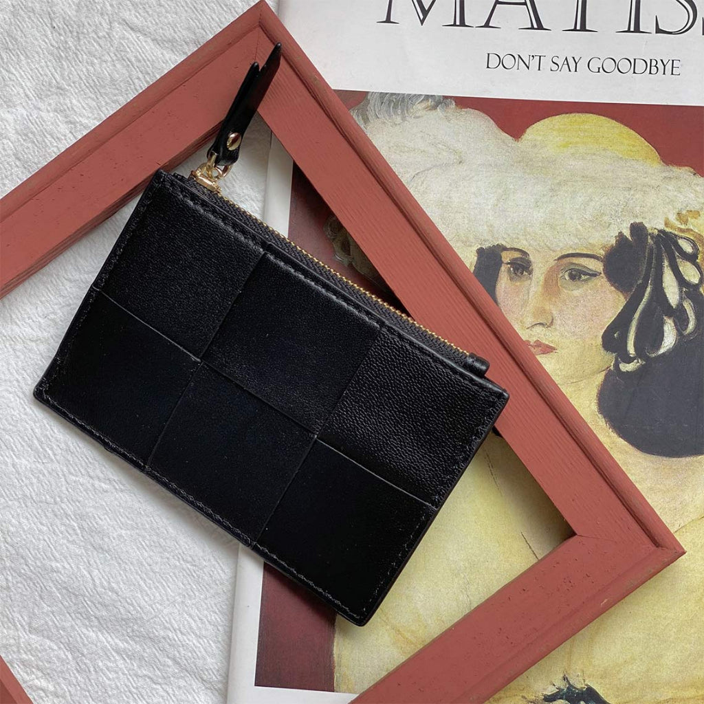 Sheep Leather Woven Slim Wallet Purse