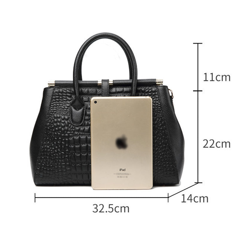 Crocodile-embossed Genuine Leather Women Tote Bag