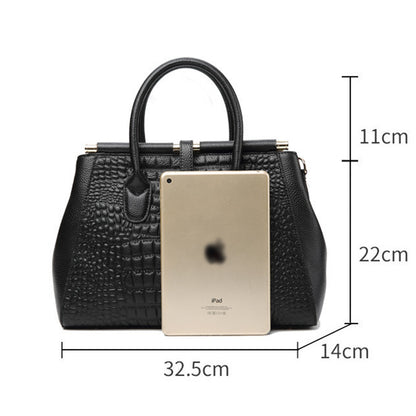 Crocodile-embossed Genuine Leather Women Tote Bag