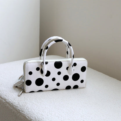 Fur Leather Polka Dot Small Clutch Handbag