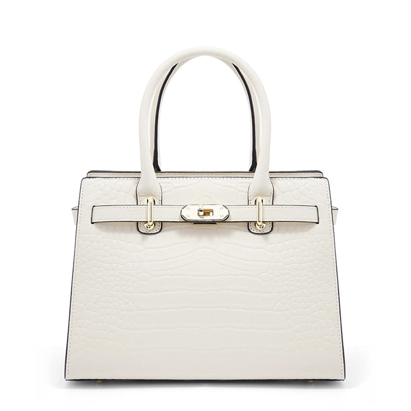 Croc-Embossed Genuine Leather Tote - Elegant Top Handle Satchel Bag for Women