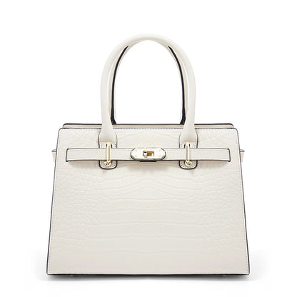 Croc-Embossed Genuine Leather Tote - Elegant Top Handle Satchel Bag for Women