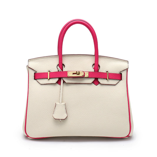 Top Grain Leather Inspired Berkin Bag Macaron Bi Color Handbag Woman