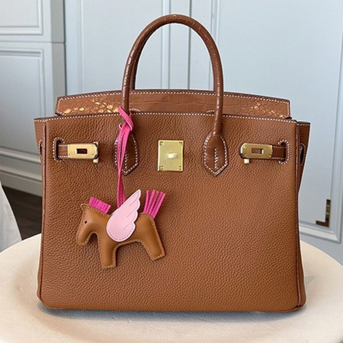 Hermes Inspired Birkin Inspired Handbag Top Grain Leather