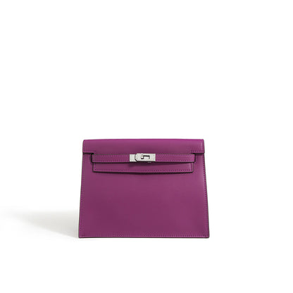 Purple top grain leather Kelli Danse bag with silver hardware, an inspired designer shoulder bag and travel backpack for women.