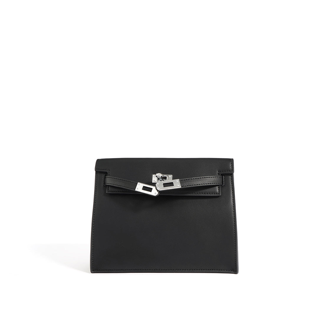 A timeless black Kelli Danse top grain leather shoulder bag with polished silver-tone hardware, shown on a clean white background.