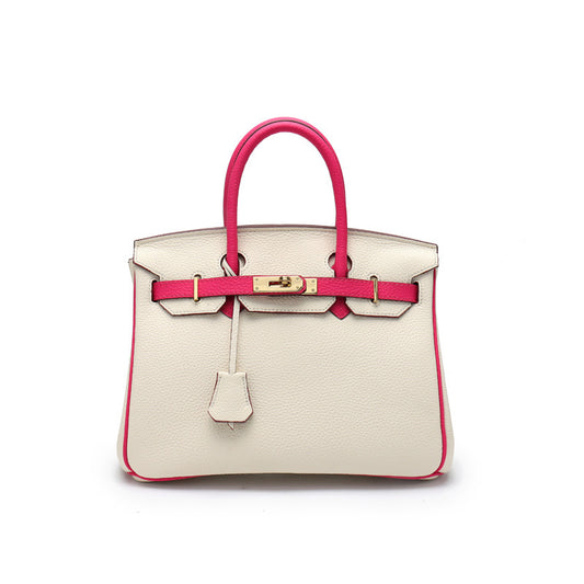 Top Grain Leather Inspired Berkin Bag Macaron Bi Color Handbag Woman