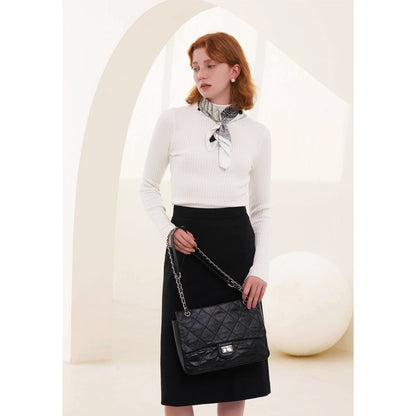Quilted Leather Bag with Chain Strap | Flap Shoulder Bag for Women - POPSEWING™