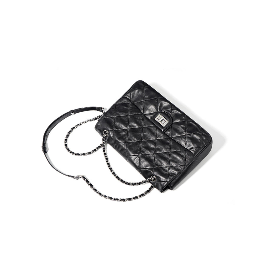 Quilted Chain Strap Shoulder Bag | Black Bag with Silver Chain - POPSEWING™