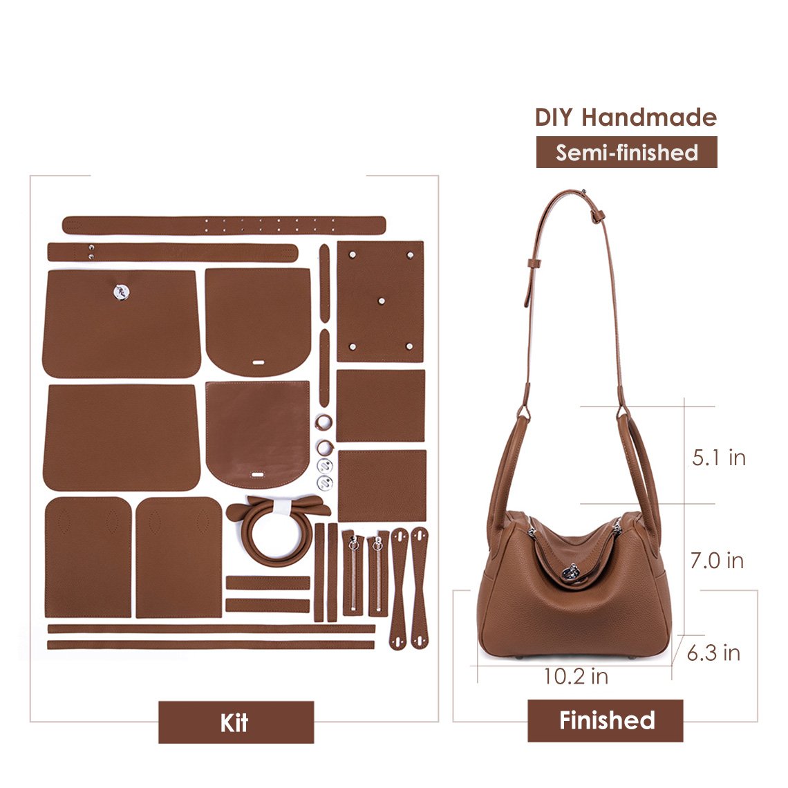 HANDSEWGIFT Top Grain Leather Lindi Handbag DIY Kit