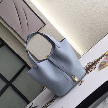 画像をギャラリービューアに読み込む, Blue Leather Tote Handbag | Replica Inspired Picotin Lock Bag - POPSEWING™
