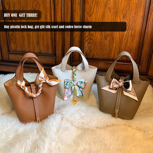 Replica Picotin Lock Bag for Women | Real Leather Tote Bag with Silk Scarf - POPSEWING™
