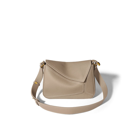 Leather Crossbody Bag with Puzzle Pattern | Natural Taupe Leather Crossbody Bag - POPSEWING™