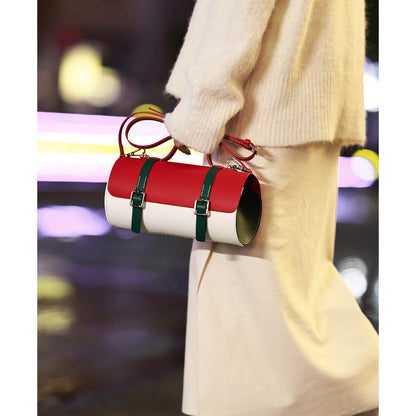 Leather Round Satchel Top Handle Handbag